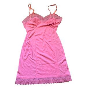 y2k feminine coquette Pink Eyelet Slip Dress small Adjustable Straps Women's